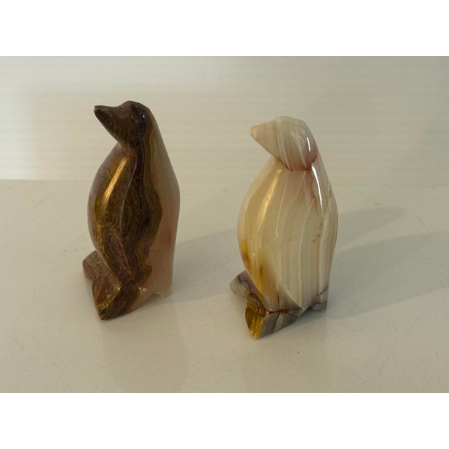 Vintage Hand-Carved Translucent Stone Penguin Figurines — Pair 2.25” Tall For Sale - Image 4 of 10