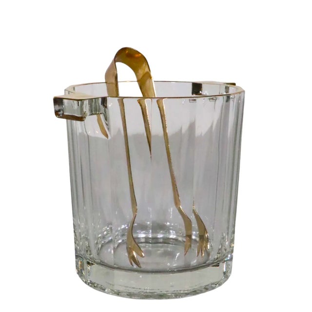 Hollywood Regency Faceted Glass Ice Bucket With Gold Trim Made in Italy C 1970's For Sale - Image 11 of 11