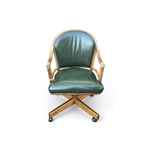 English Vintage McGuire Louis XVI Swivel-Tilt Desk Chair in Green Leather For Sale - Image 3 of 18