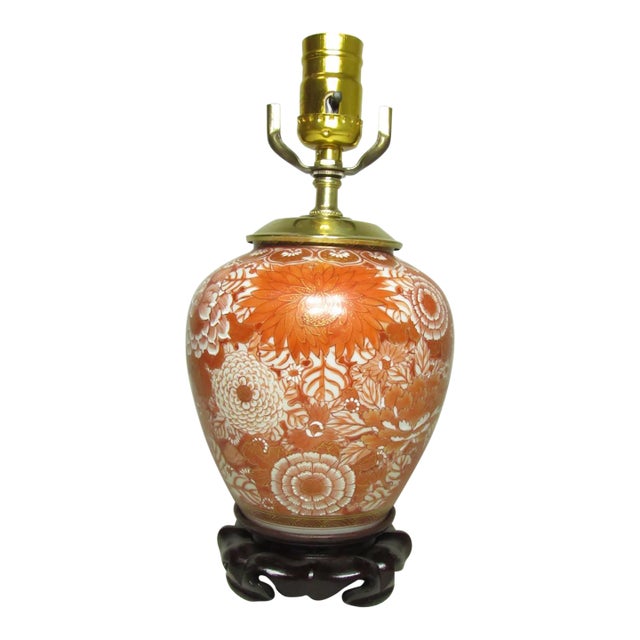 1950s Japanese Kutani Porcelain Ginger Jar Lamp For Sale