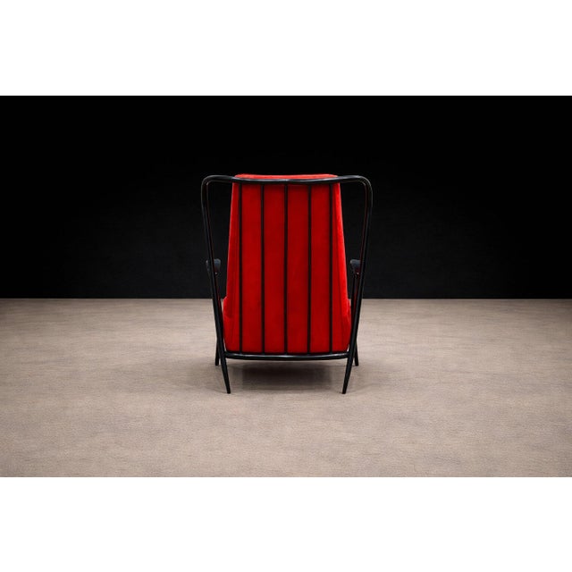 Red Armchair in Hardwood with Ebony Finish and Red Fabric, Giuseppe Scapinelli, 1950s - Lot 581 For Sale - Image 8 of 14