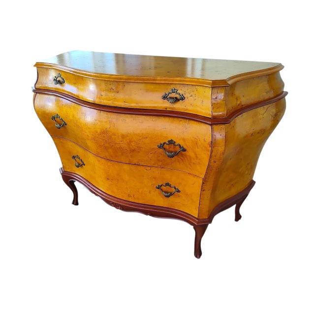 Rococo Vintage Italian Rococo Style Burl Wood 3-Drawer Bombe Commode Chest For Sale - Image 3 of 13