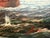 This striking vintage oil painting depicts two majestic sailing ships engaged in a dramatic naval encounter upon a rolling...