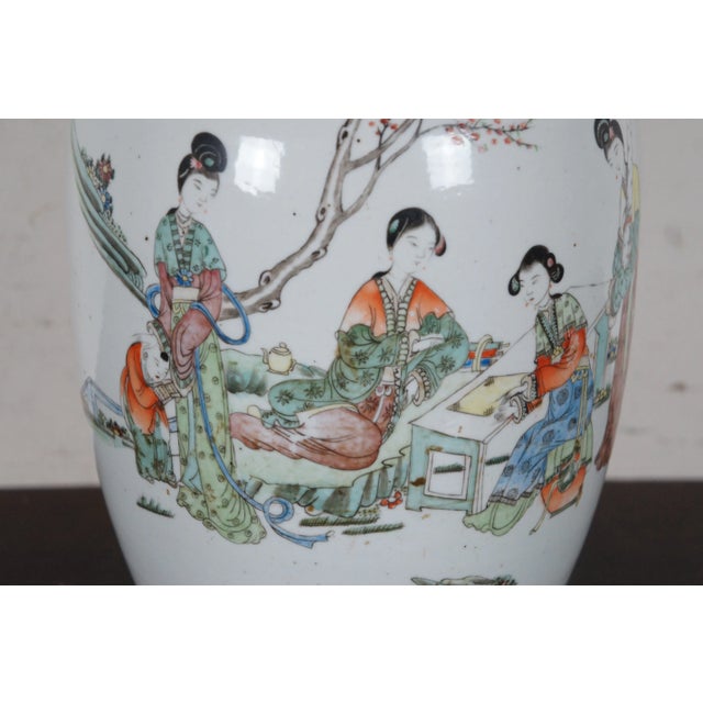 Antique Chinese Famille Rose Polychrome Porcelain Calligraphy Floor Vase For Sale - Image 12 of 13