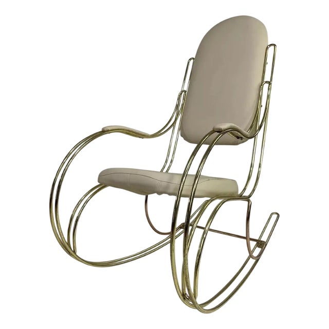 Rocking Chair in Brass and Imitation Leather, 1950s For Sale