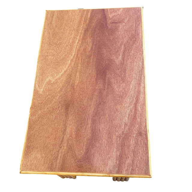 1950s 1950s Mid-Century Vertically Stacked Rattan Mahogany Top Console Table For Sale - Image 5 of 8