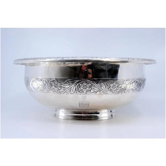 Metal Silver Bowl with Floral Engravings For Sale - Image 7 of 8