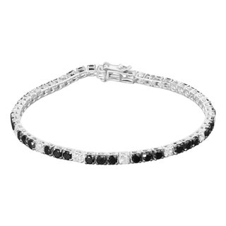 .925 Sterling Silver 6.0 Cttw Black and White Diamond Tennis Bracelet (I-J Color, I2-I3 Clarity) - 7.25" Inches For Sale