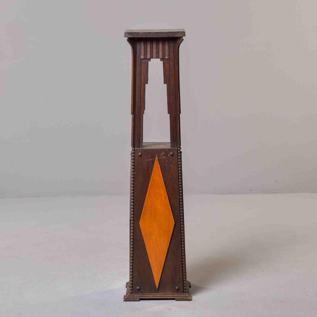 Arts & Crafts Oak Pedestal With Diamond Inlay Circa 1890s For Sale - Image 4 of 11