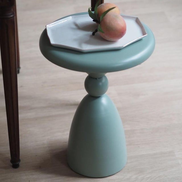 Round Sage Green Side Table with Baluster Detailing Metal For Sale - Image 5 of 5