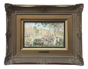 Deer in the Forest, Hunting Gouache by the German Hunting Painter Kröner