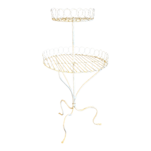 Antique White Wrought Iron Two Tiered Decorative Garden Plant Stand