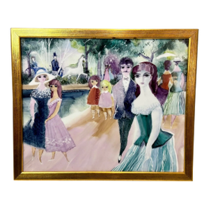 Rare Mid Century Modern Large 1950s Hand Painted Rosenthal Porcelain Plaque by Lis Mueller, Framed