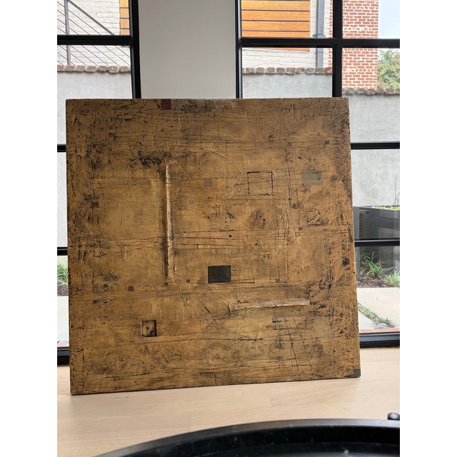 1990s Marc Lambrechts Original Abstract Mixed Media- “In Motion a 97. Oil/Asphalt on Plaster on Wood/Metal 105cm X 105cm (42”x42”) For Sale - Image 9 of 12