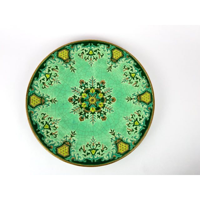 Turquoise Large Vintage Longwy Raised Enamel Plate by m.p. Chevallier, Chevreuse Décor, C. 1952 For Sale - Image 8 of 16