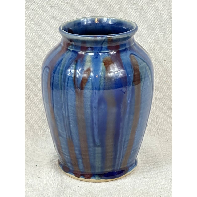 Contemporary Vintage Blue Drip Vase For Sale - Image 3 of 8