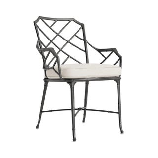 Brown Jordan Calcutta Arm Chair, Textured Pewter frame with Fusion Natural fabric For Sale