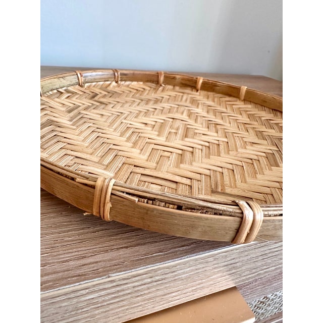 Handwoven Bamboo Round Decorative Trays, Set of 2 For Sale - Image 16 of 18