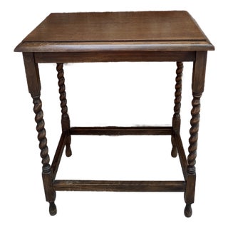 Vintage English Jacobean Revival Oak Barley Twist Side Table For Sale