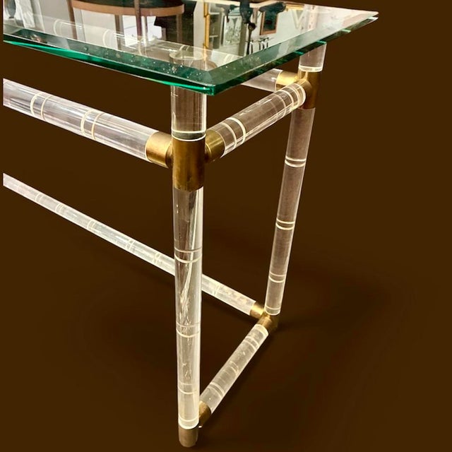 1960s 1960s Lucite & Brass “Bamboo” Console Table Attr. To Charles Hollis Jones For Sale - Image 5 of 5