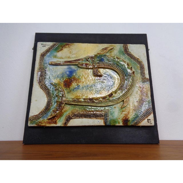 Large German Studio Ceramic Garfish Wall Plaque by Hausmann, 1978 For Sale - Image 4 of 18