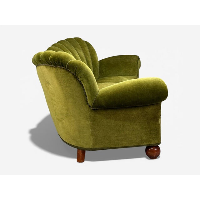 Green Swedish Modern, Sofa, Green Velvet, Elm, Sweden, 1940s For Sale - Image 8 of 11
