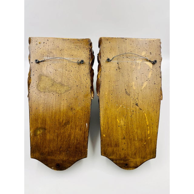 Wood Early 20th Century Carved Wood Lion Head Wall Brackets- Set of 2 For Sale - Image 7 of 12