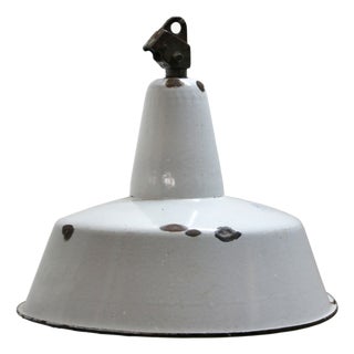 Vintage Industrial Light Gray Enamel Pendant Light For Sale