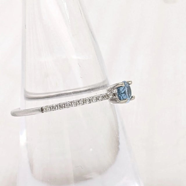 2020s East West Aquamarine Ring with Natural Diamonds in Solid 14K White Gold Oval 3x5mm For Sale - Image 5 of 11