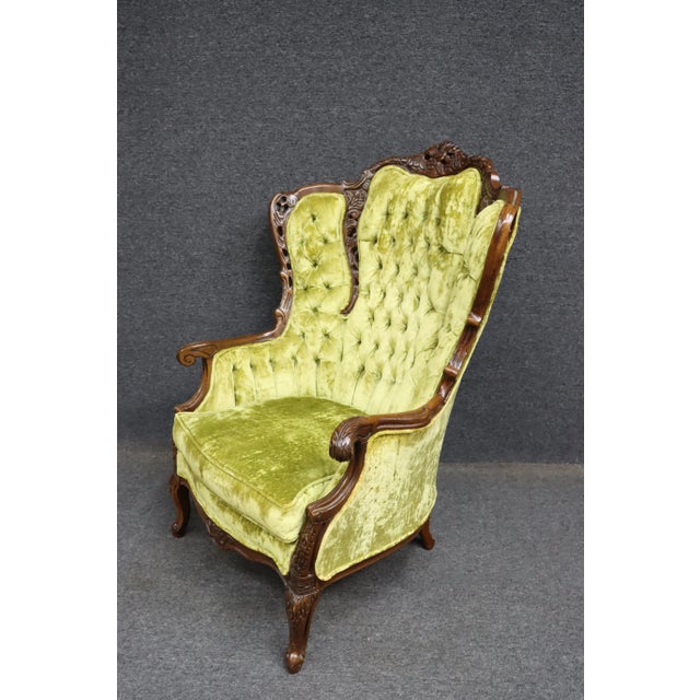 French Crushed Velvet Wingback Chair For Sale In Philadelphia - Image 6 of 10