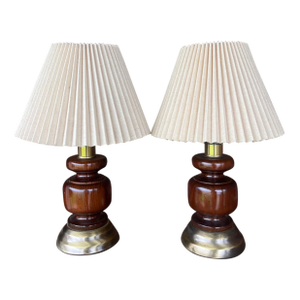 Vintage Mid-Century Modern Robert Abbey Wood and Brass Table Lamps-Set of 2