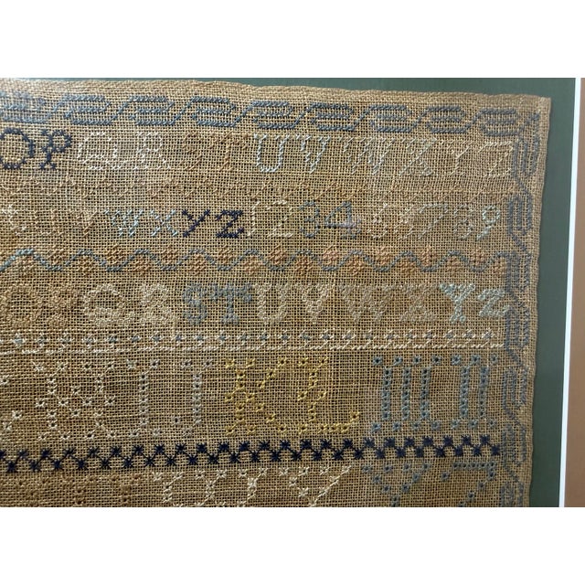 Glass Large Antique Early 19th Century Handmade Embroidered Needlepoint Sampler Art For Sale - Image 7 of 16