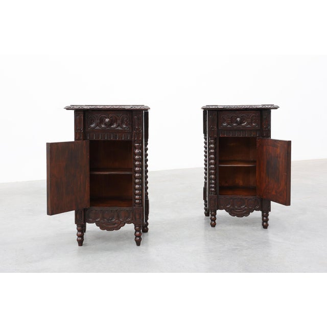 Rustic Oak Breton Carved Bedside Cabinets, France, 1890s, Set of 2 For Sale - Image 3 of 15