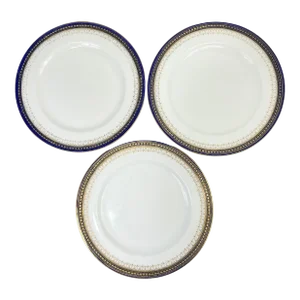 1930s English Royal Doulton Cobalt and Gold Border Salad Plates- Set of 3