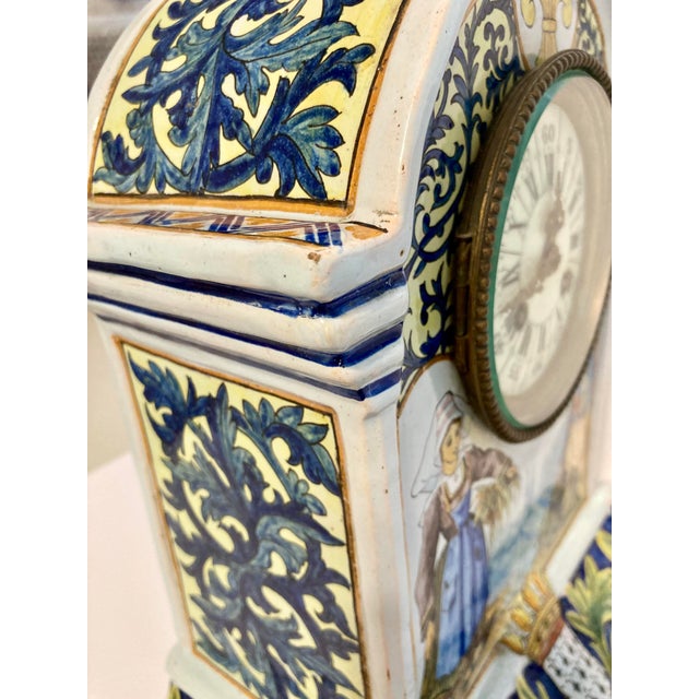 Antique Quimper Porquier Beau French Faience Mantel Clock Bretons & Odet River For Sale - Image 16 of 18
