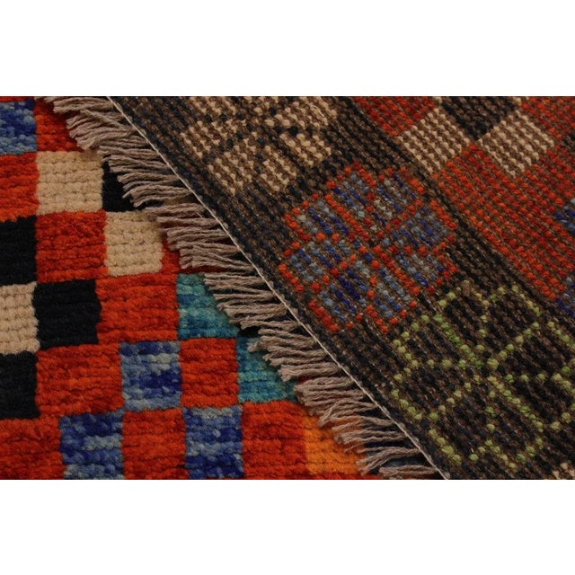 Textile 1990s Balouchi Orange/Black Wool Rug - 4'9" X 6'7" For Sale - Image 7 of 8