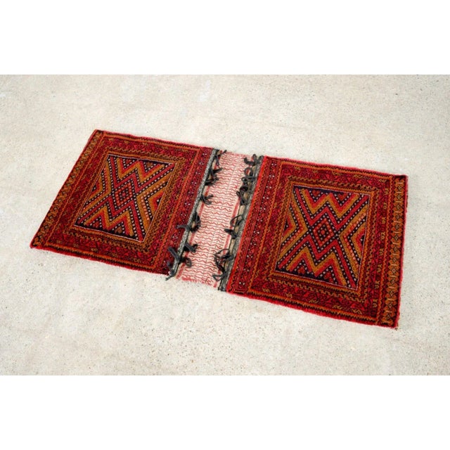 Vintage Red Wool Afghan Baluchistan Tribal Saddlebag For Sale - Image 9 of 11