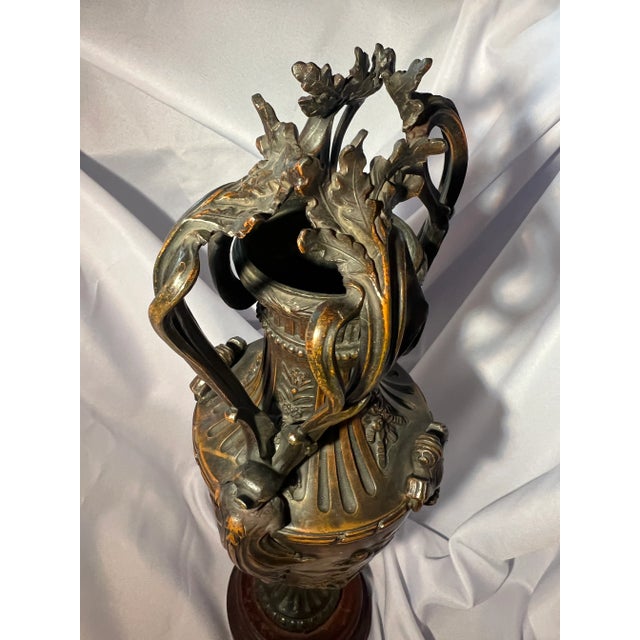 Brass Antique Dark Patinated Brass Decorative Urn With Wood Base For Sale - Image 8 of 11