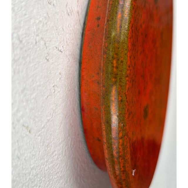 Red Mid-Century Modern Danish Studio Pottery Orange Wall Hanger from Signe Boesen Northroup, 1960s For Sale - Image 8 of 15
