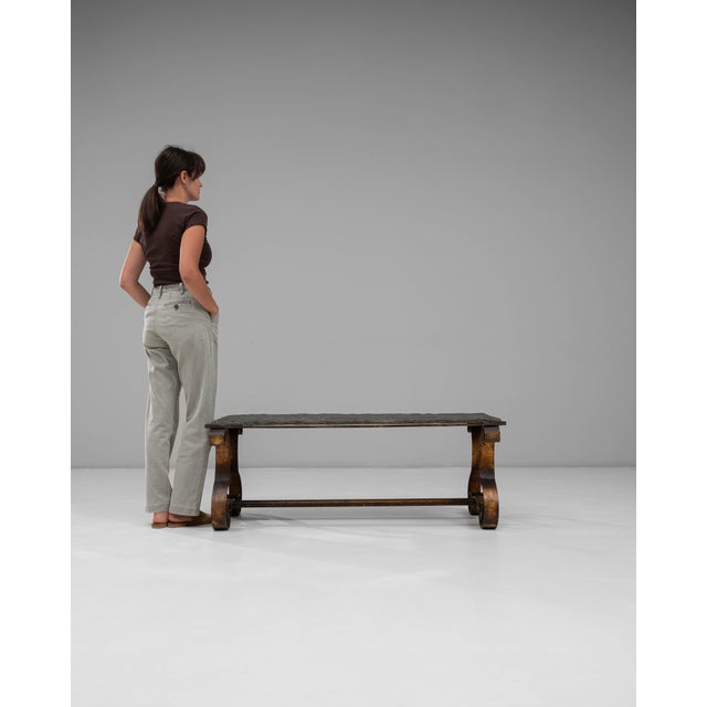 1940s French Metal Coffee Table With Stone Top For Sale - Image 4 of 18