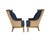 Wood Late 20th Century Pair of Palecek Woven Wingback Lounge Chairs With Navy Cushions For Sale - Image 7 of 11