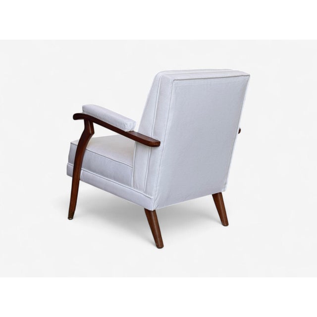 Maison Leleu Style, French Modern, White Mohair, Wood, Lounge Chairs, 1970s For Sale - Image 11 of 12
