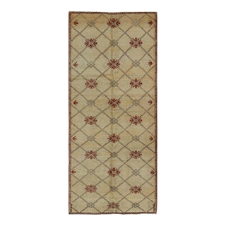Vintage Turkish Cross-Hatch Trellis Design Oushak Rug by Keivan Woven Arts 4'2 X 9'7 For Sale