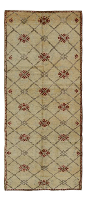 Vintage Turkish Cross-Hatch Trellis Design Oushak Rug by Keivan Woven Arts