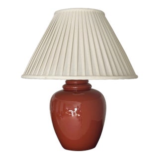 Vintage Burnt Orange Lamp and Pleated Shade For Sale