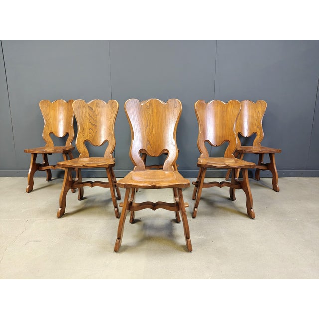 Rustic Dutch Oak Dining Chairs, 1960s, Set of 6, in Good conditions. Designed 1960 to 1969