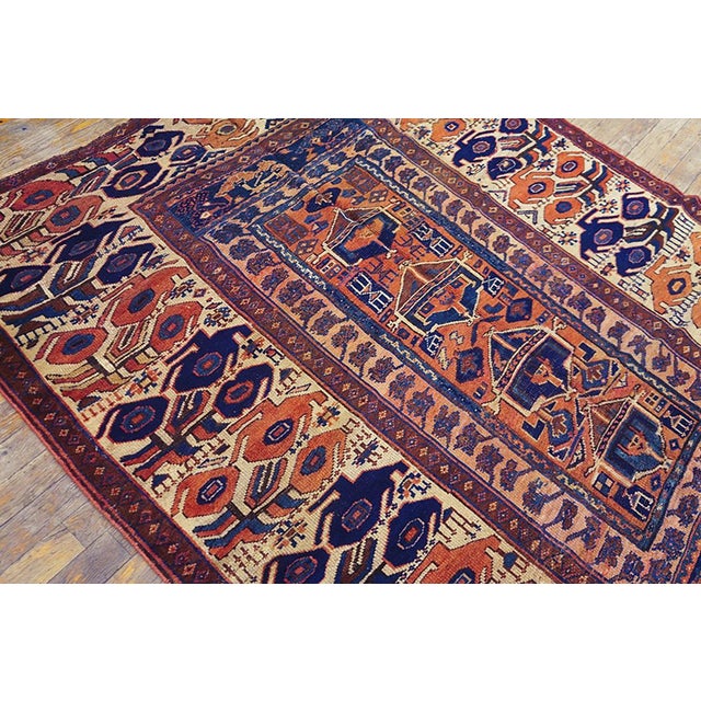 Textile 1870s Blue Geometric Tribal Antique Persian Kurdish Sanjabi Rug 5' X 6'6" Hand Made Wool Carpet For Sale - Image 7 of 8