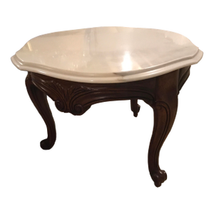 Vintage French Provincial Fruitwood Accent Table With Marble Top