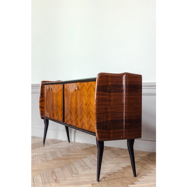 Brown Vintage Italian Sideboard in Chevron Wood Veneer For Sale - Image 8 of 12