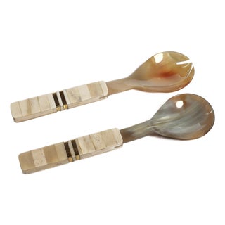 Matteo Horn Salad Server Set with Bone Handle For Sale